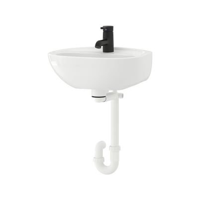 SKATSJÖN Wash-basin w water trap/mixer tap, white/Saljen tap, 45x35 cm