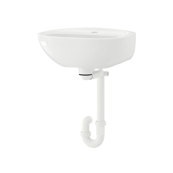 SKATSJÖN Wash-basin with water trap, white, 45x35 cm