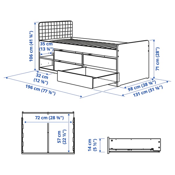 SLÄKT Bed frame with storage, incl headboard/Vissle beige, Single