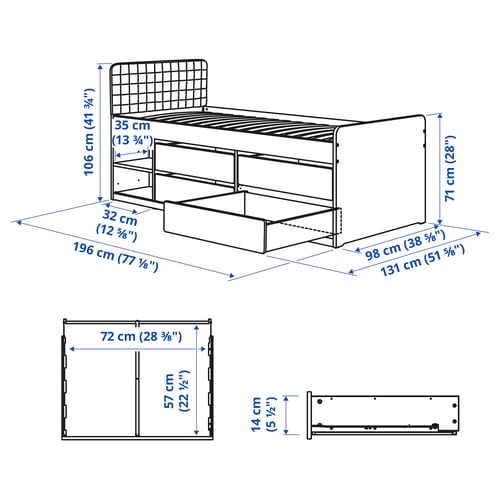 SLÄKT Bed frame with storage, incl headboard/Vissle beige, Single