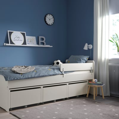 SLÄKT / NATTAPA Bed frame w guard rail+slat bd base, white, Single