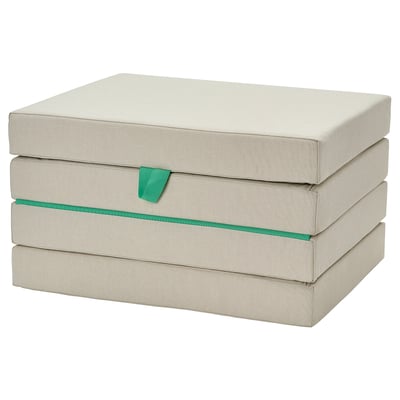 SLÄKT Pouffe/mattress, foldable, Vissle beige/green