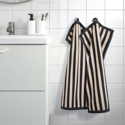 SLÅNHÖSTMAL Hand towel, black/light beige striped, 40x70 cm