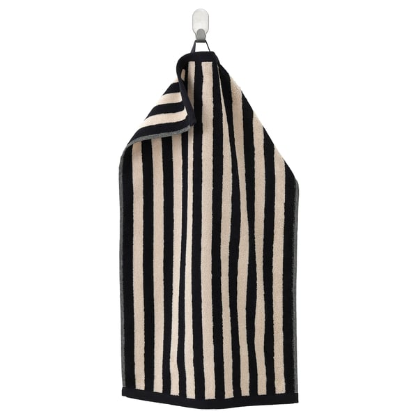 SLÅNHÖSTMAL Hand towel, black/light beige striped, 40x70 cm