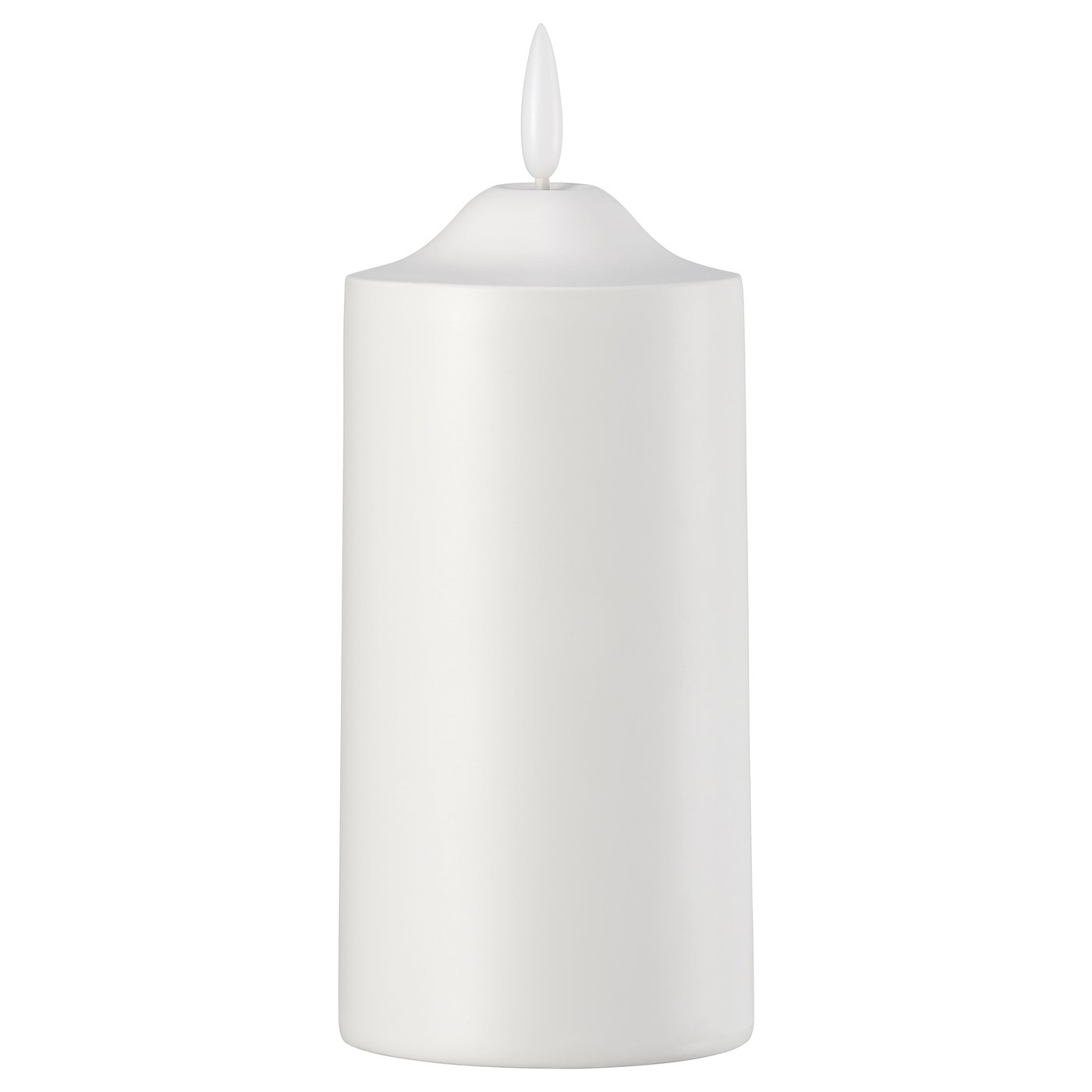White SMÅLOM led pillar candle, round and smooth, made from polypropylene plastic.
