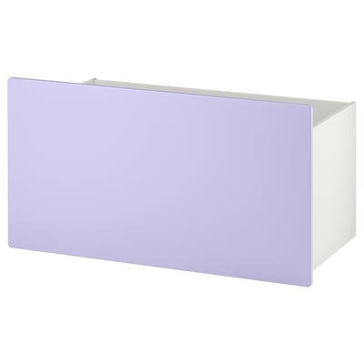 A rectangular, light purple storage box on wheels from IKEAs SMÅSTAD range. It a smooth finish with rounded edges, designed for organising items.