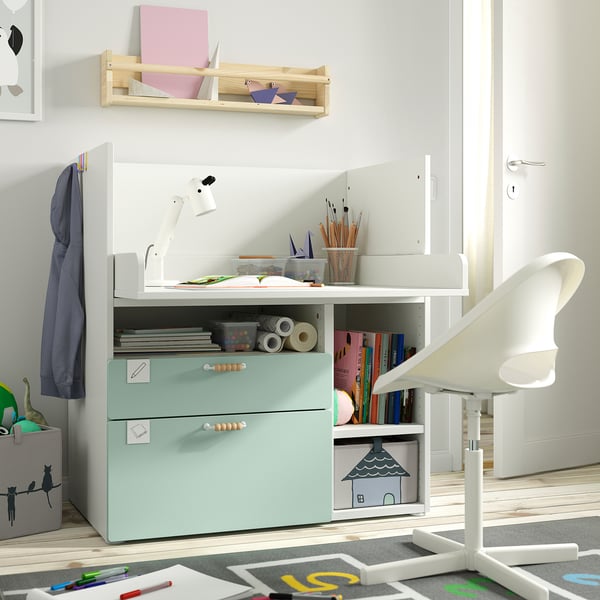 SMÅSTAD Changing table, white light green/with 3 drawers, 90x79x100 cm