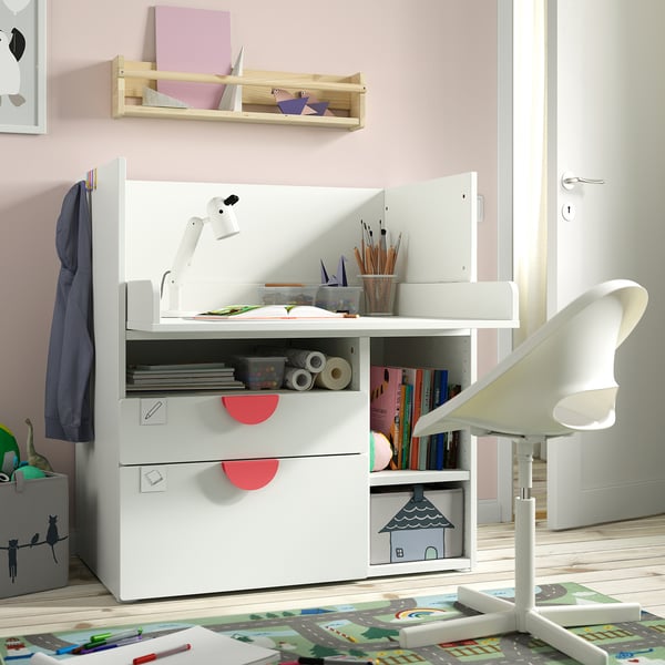 SMÅSTAD Desk, white white/with 2 drawers, 90x79x100 cm