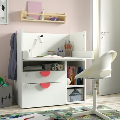 SMÅSTAD Desk, white white/with 2 drawers, 90x79x100 cm