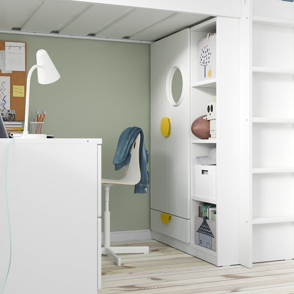 SMÅSTAD Loft bed, white white/with desk with 4 drawers, Single