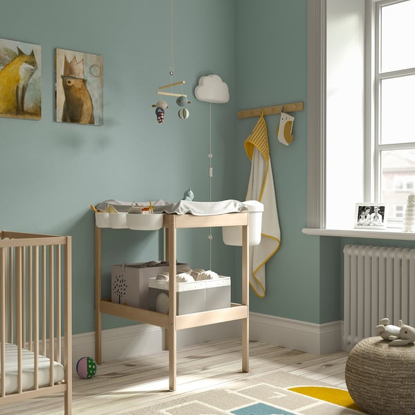 SNIGLAR Changing table, birch/white, 72x53 cm