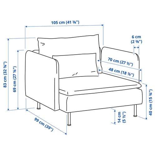 Illustration with measurements for the product: SÖDERHAMN.