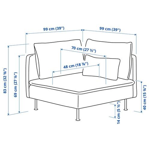 Illustration with measurements for the product: SÖDERHAMN.
