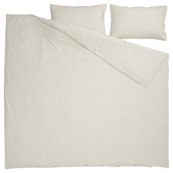 SOLFIBBLA Duvet cover and 2 pillowcases, white beige/stripe, 200x200/50x80 cm