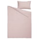A red and white striped duvet cover and pillowcase set from SOLFIBBLA, made of cotton.