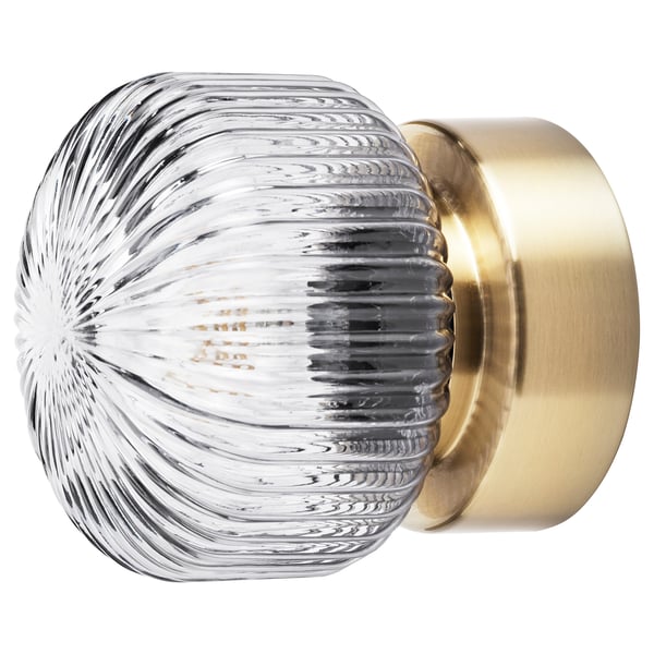 SOLKLINT Wall lamp, wired-in installation, brass/grey clear glass