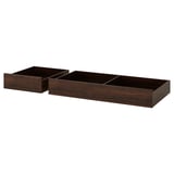Two dark brown wooden storage boxes, one wider than the other, with clean lines and minimalist design, ideal for under-bed storage.