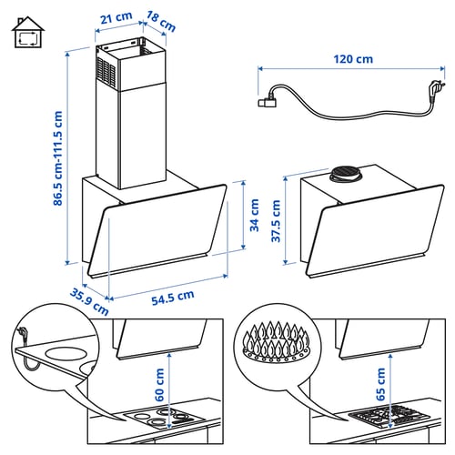 STACKBO Wall mounted extractor hood, IKEA 300 black, 55 cm