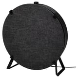 Dark grey, round air purifier on black stand, modern design.