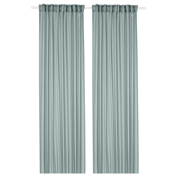 STENFRÖ Sheer curtains, 1 pair, turquoise/with heading tape, 145x250 cm