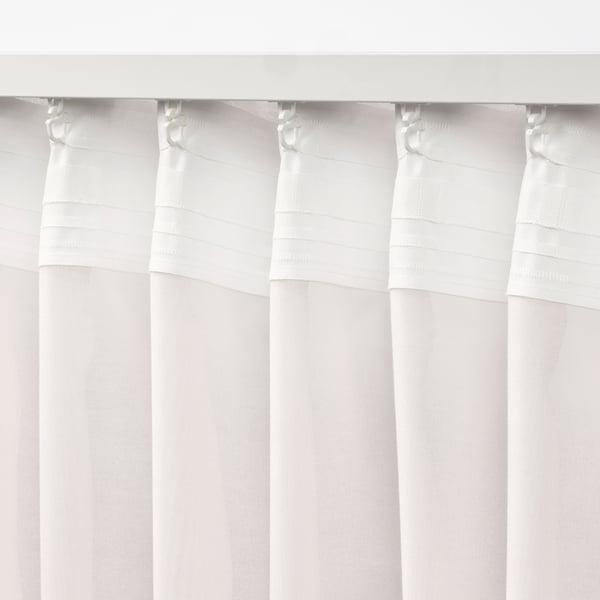STENFRÖ Sheer curtains, 1 pair, white/with heading tape, 145x250 cm