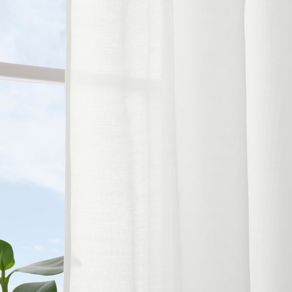 STENFRÖ Sheer curtains, 1 pair, white/with heading tape, 145x250 cm