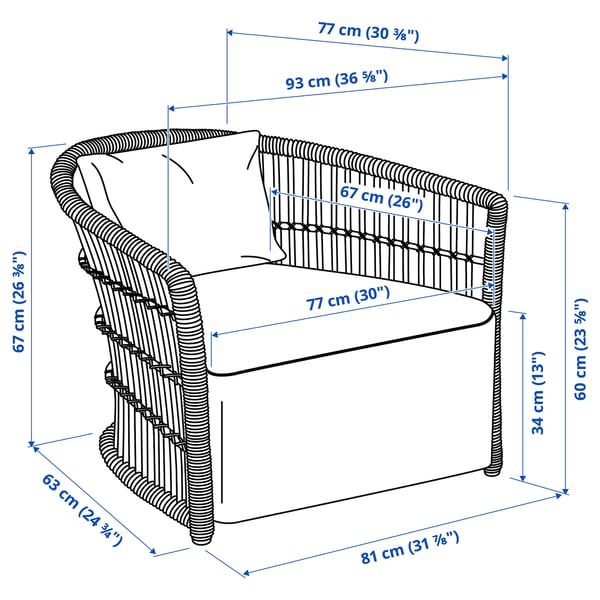 STOCKHOLM 2025 Armchair, rattan/Djurmo grey/white