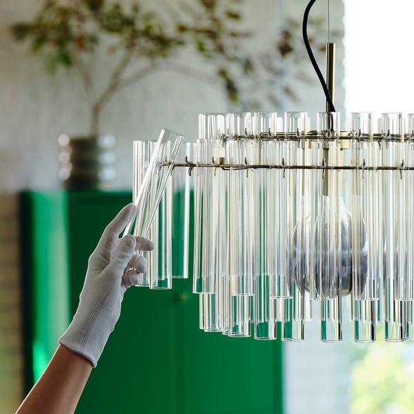 STOCKHOLM 2025 Pendant lamp, glass/brass-plated, 54 cm