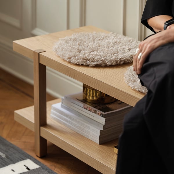 STOCKHOLM 2025 Shelving unit/bench, oak veneer, 180x41x44 cm