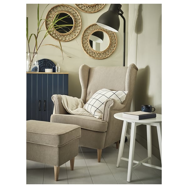 STRANDMON Armchair and footstool, Kelinge beige