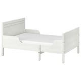 SUNDVIK white toddler bed, wooden, rectangular, simple design, extendable.