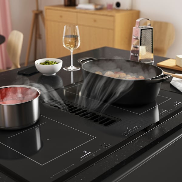 TÄCKNAN Induction hob/integrated extractor, IKEA 500 black, 83 cm