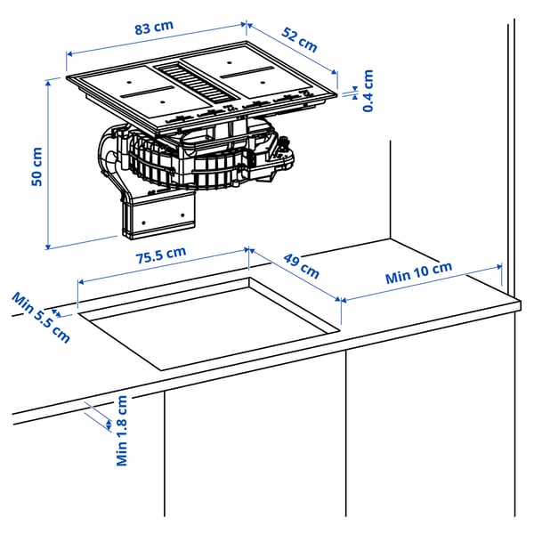 TÄCKNAN Induction hob/integrated extractor, IKEA 500 black, 83 cm