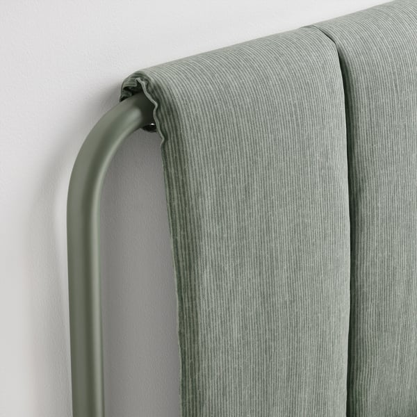 TÄLLÅSEN Upholstered bed frame, Kulsta grey-green/Lönset, Queen