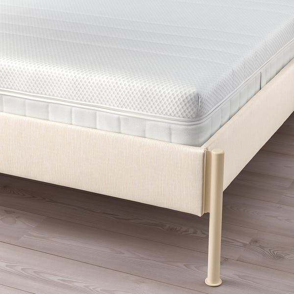 TÄLLÅSEN Upholstered bed frame with mattress, Kulsta light beige/Åkrehamn firm, Double