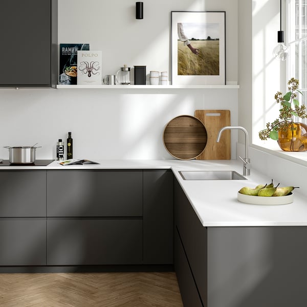 TÄRNHULT Custom made wall panel, off-white grey/concrete effect glass composite, 1 m²x2.0 cm