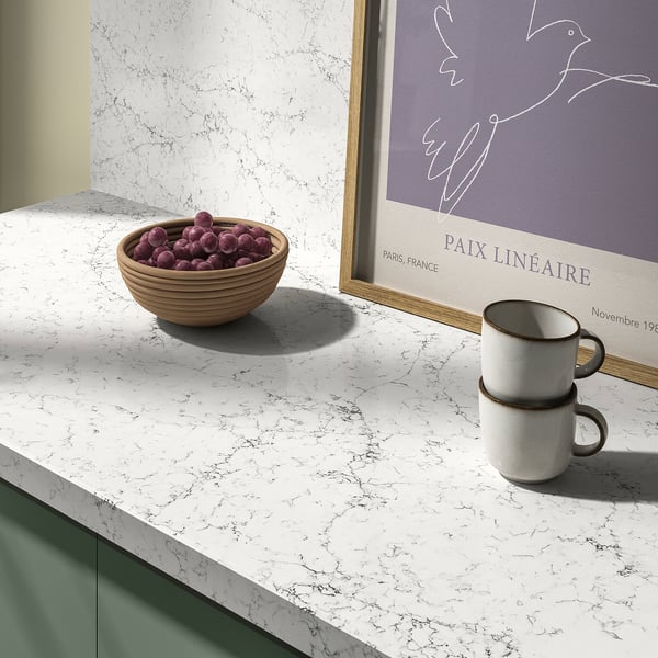 TÄRNHULT Custom made wall panel, off-white grey marble effect/glass composite, 1 m²x2.0 cm