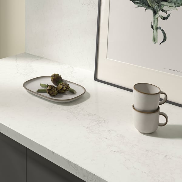 TÄRNHULT Custom made wall panel, white/grey lively marble effect/glass composite, 1 m²x2.0 cm