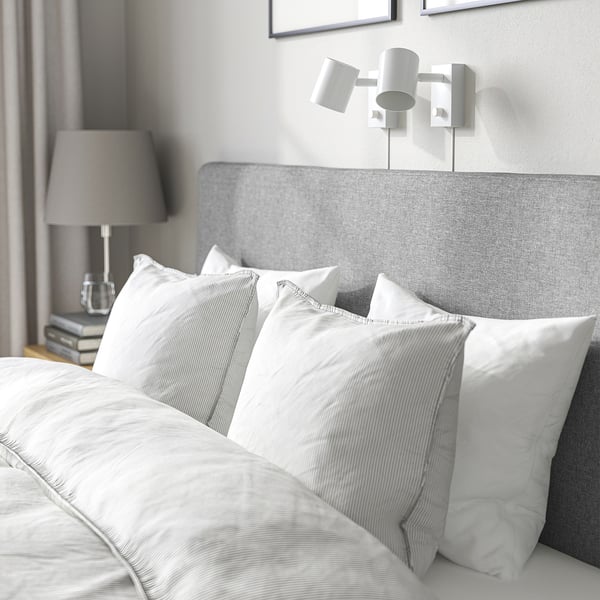 TÄRNKULLEN Upholstered bed frame, Tibbleby beige/grey, Queen