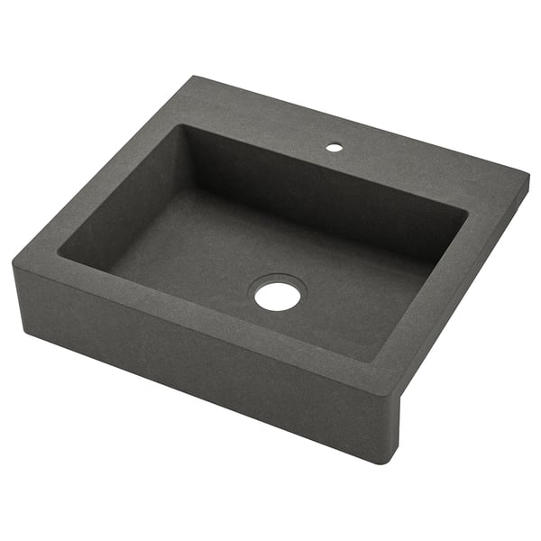 TALLSJÖN sink: dark grey quartz composite, deep one-bowl, farmhouse design, heat-resistant.