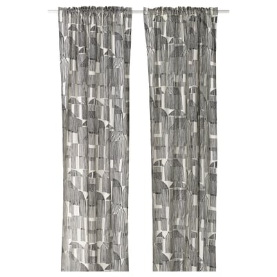 TEMPELFLY Curtains, 1 pair, white/black/with heading tape, 145x250 cm