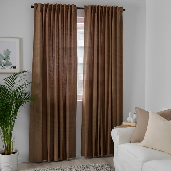 TIBAST Room darkening curtains, 1 pair, dark red/with heading tape, 145x250 cm