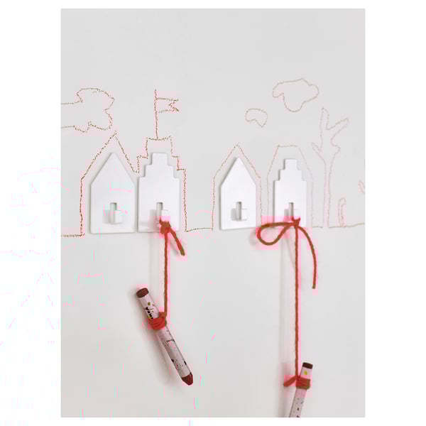 TIPPVAGN Hook, self-adhesive, house/white