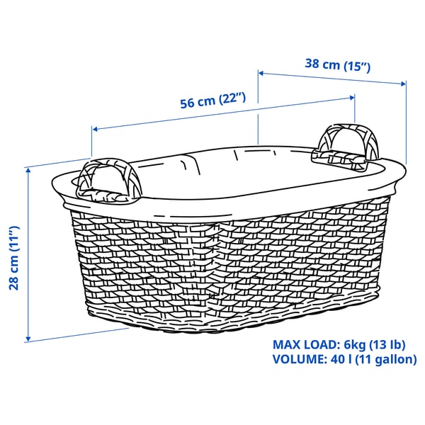 TOLKNING Laundry basket, handmade Willow, 40 l