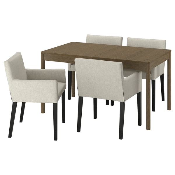 TONSTAD / MÅRENÄS Table and 4 chairs, brown oak veneer/Gunnared beige black, 140/196x85 cm
