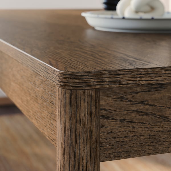 TONSTAD / MÅRENÄS Table and 6 chairs, brown oak veneer/Gunnared beige black, 200x85 cm