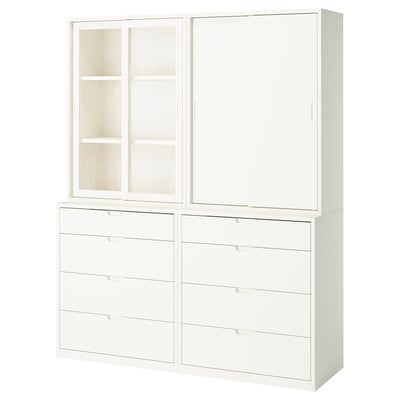 TONSTAD Storage combination with drawers, off-white/glass, 164x47x206 cm