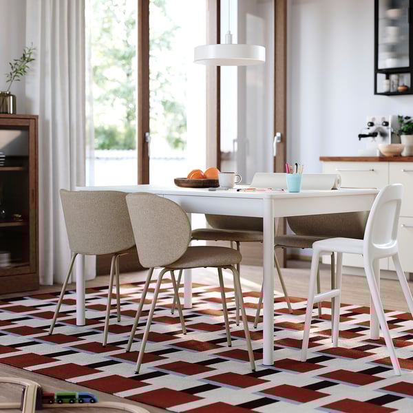 TONSTAD Table and 4 chairs, off-white/Tonerud dark beige, 140/196x85 cm