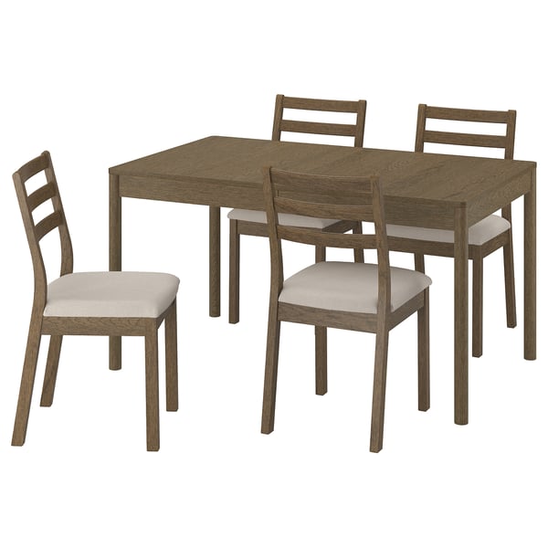 TONSTAD / TONSTAD Table and 4 chairs, brown oak veneer/brown oak effect Fridtuna light beige, 140/196x85 cm