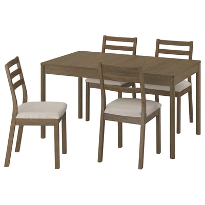 TONSTAD / TONSTAD Table and 4 chairs, brown oak veneer/brown oak effect Fridtuna light beige, 140/196x85 cm